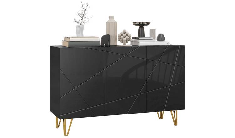 HOMCOM High Gloss Sideboard with 3 Doors and Adjustable Shelves - Black