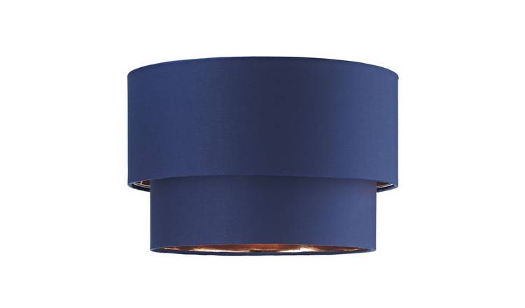 Happy Homewares Midnight Blue Cotton Fabric Double Tier Pendant Shade - 30cm