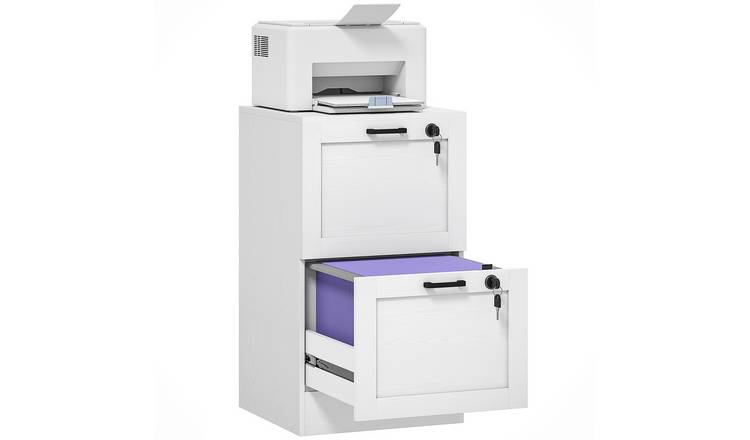 HOMCOM 2 Drawer Filing Cabinet with Lock and Adjustable Hanging Bars - White