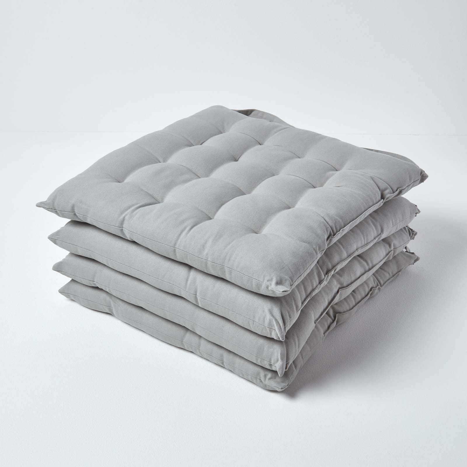 Homescapes Pack of 4 Cotton Seat Pad Chair Cushions - Grey - Image 1