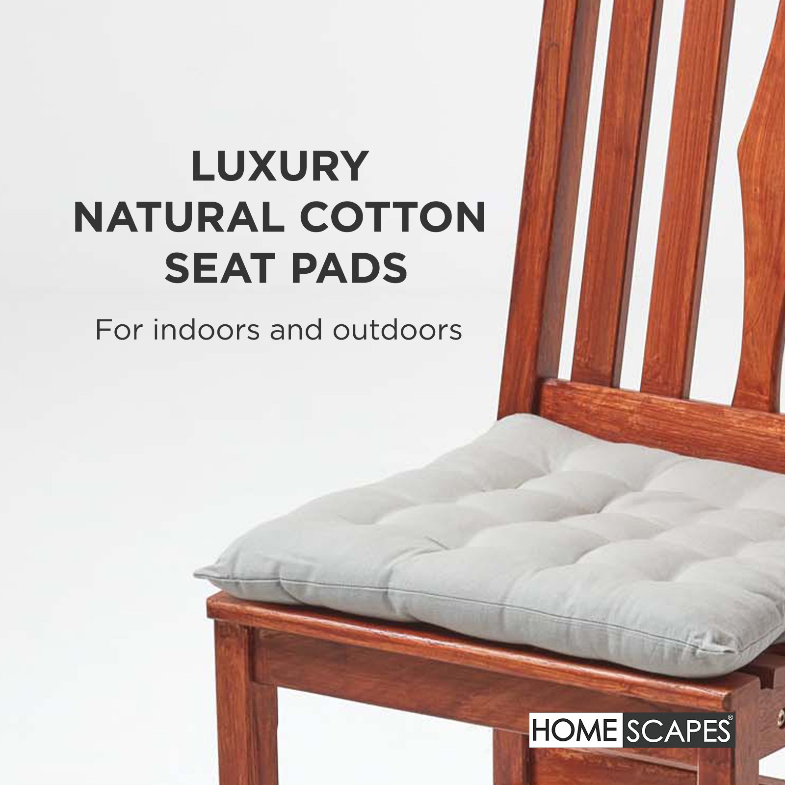 Homescapes Pack of 4 Cotton Seat Pad Chair Cushions - Grey - Image 2