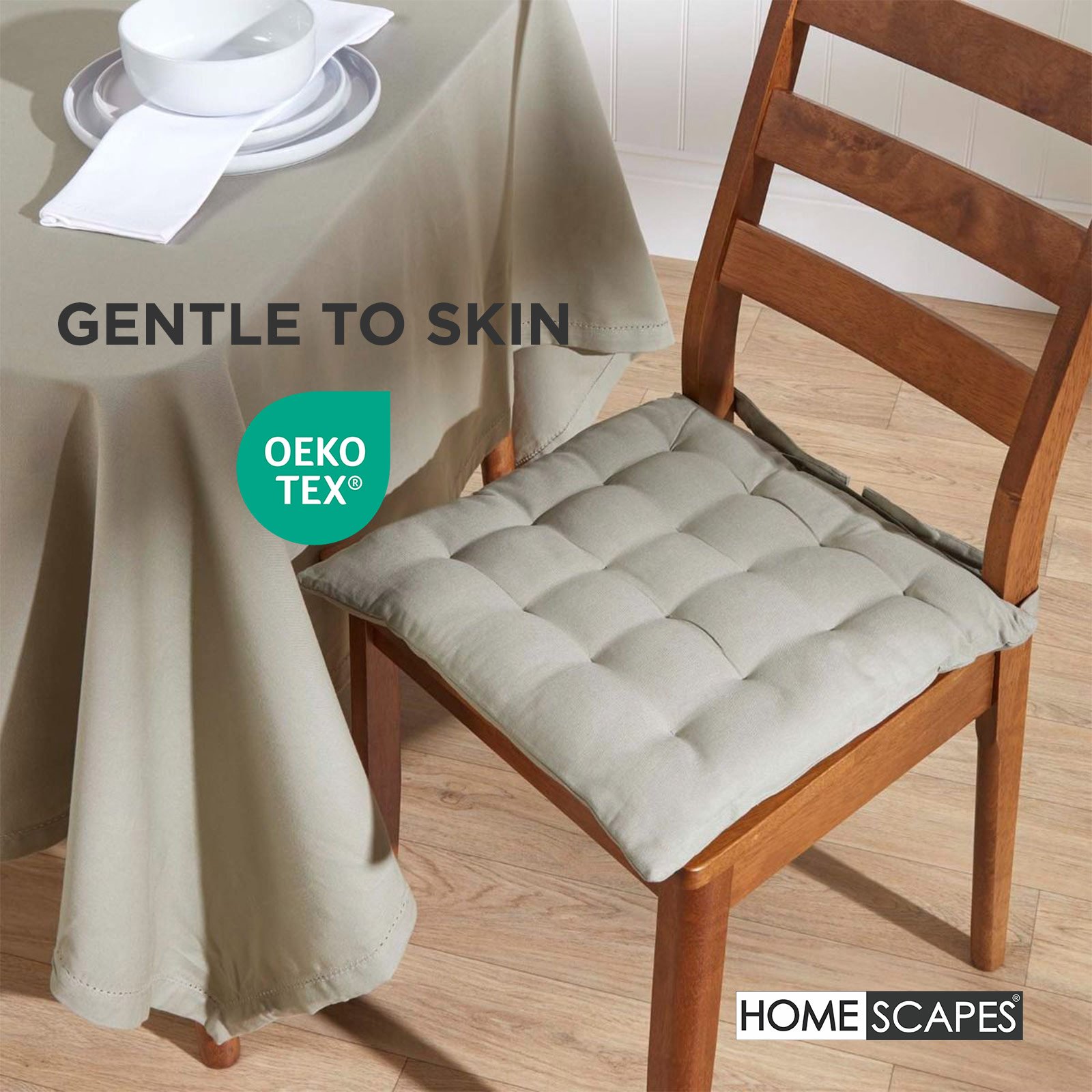 Homescapes Pack of 4 Cotton Seat Pad Chair Cushions - Grey - Image 3