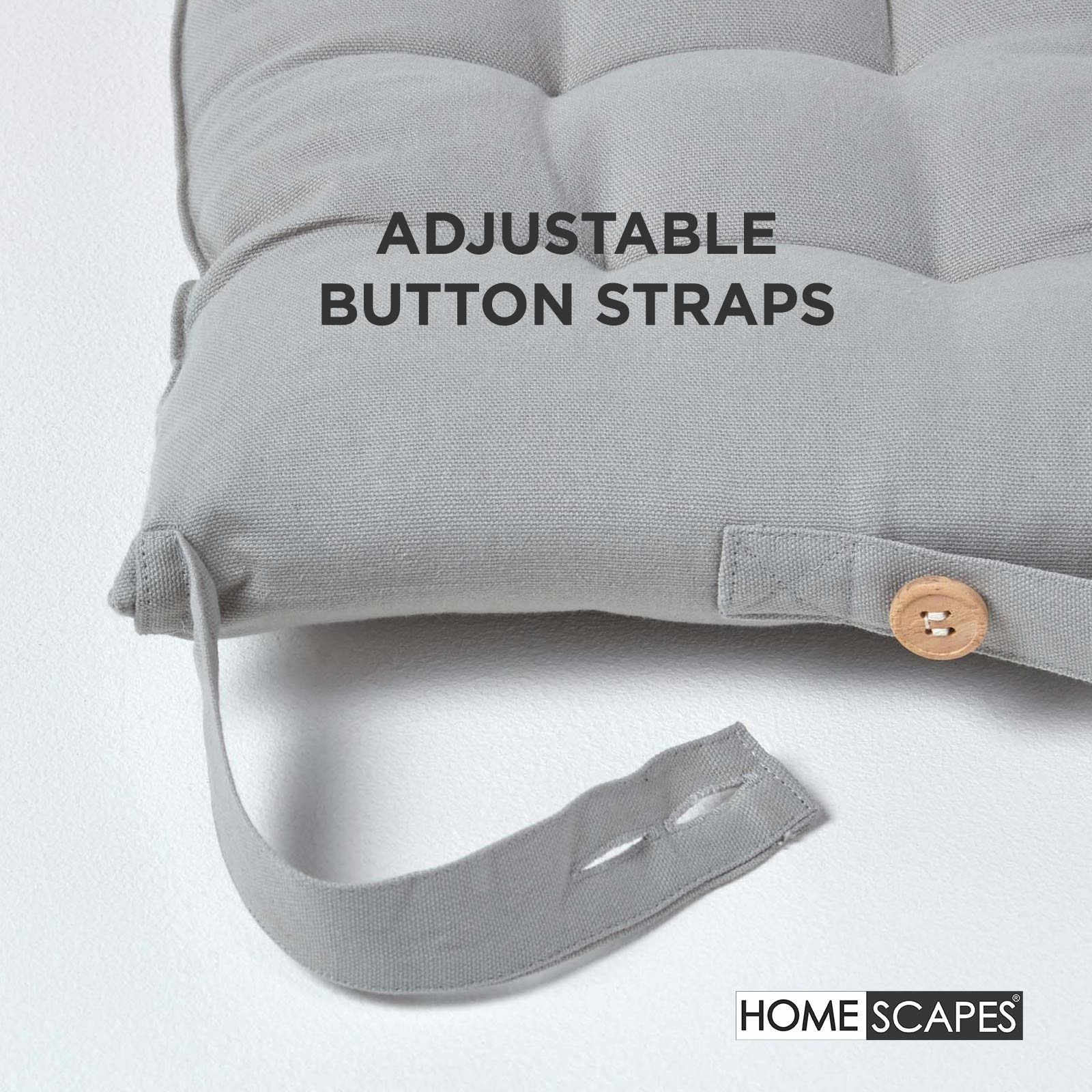 Homescapes Pack of 4 Cotton Seat Pad Chair Cushions - Grey - Image 5