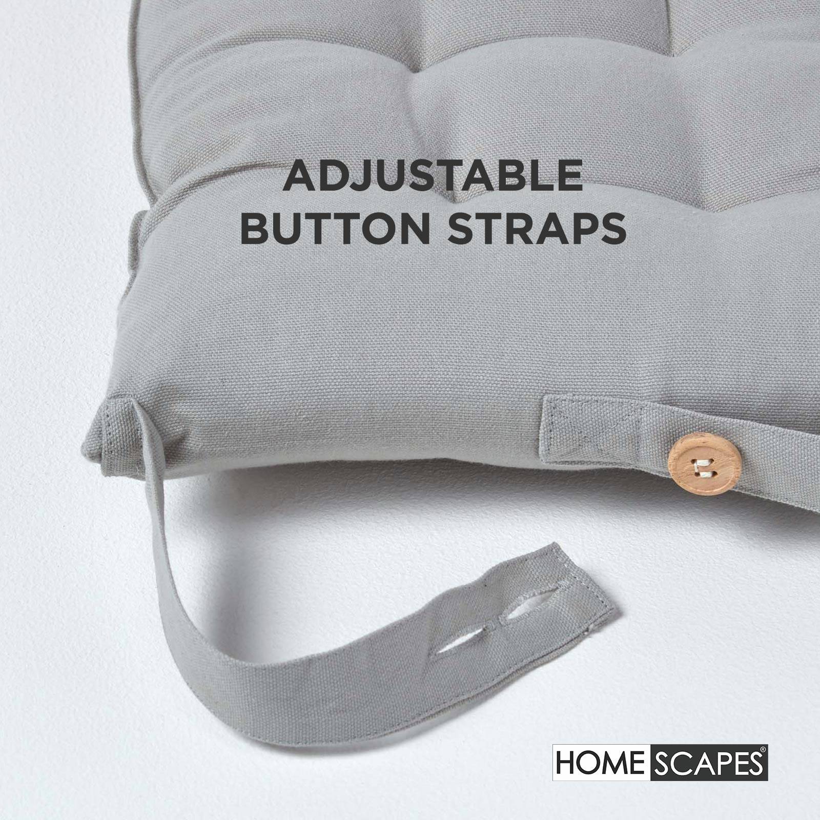 Homescapes Pack of 4 Cotton Seat Pad Chair Cushions - Grey - Image 5