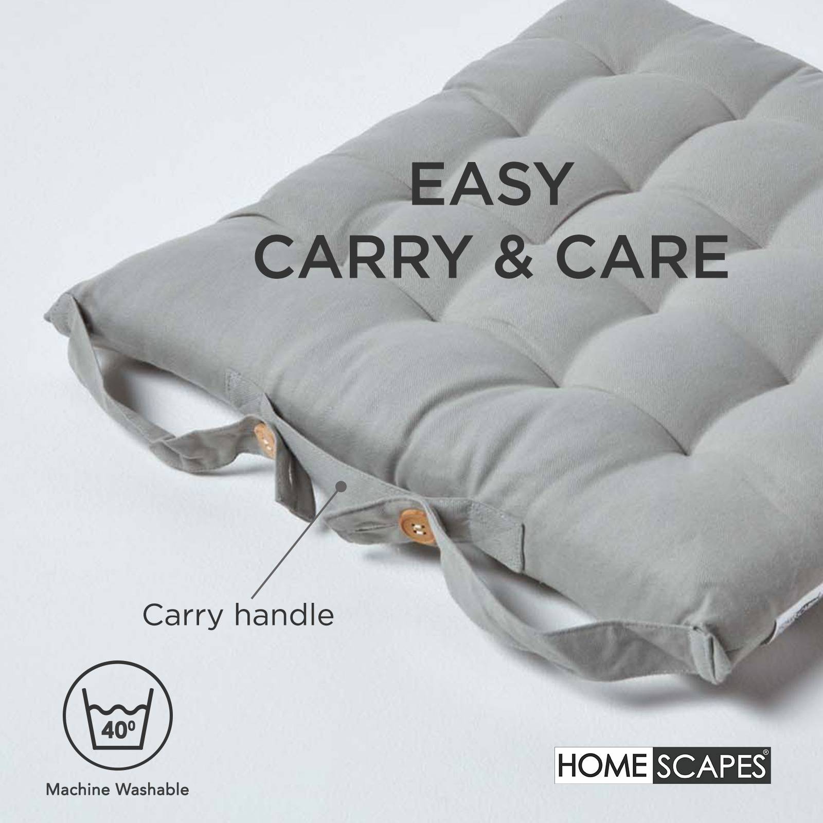 Homescapes Pack of 4 Cotton Seat Pad Chair Cushions - Grey - Image 6