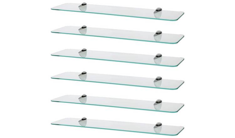 Harbour Housewares Rounded Style Glass Bathroom Shelves - Chrome - Set of 6