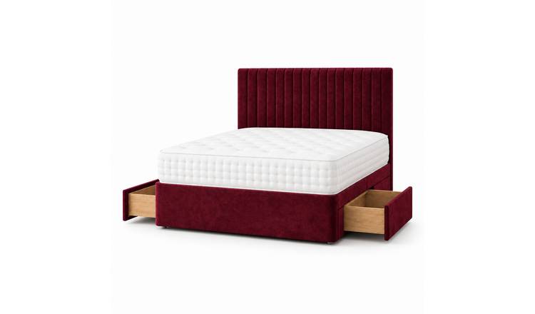 Comfy Deluxe 4ft Small Double    2 Drawer Suede  Divan Bed Set -  Burgundy