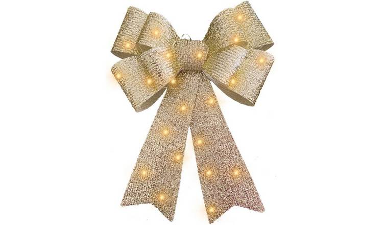My Christmas Large Bow Christmas Tree Décor with Warm LED Lights - Gold