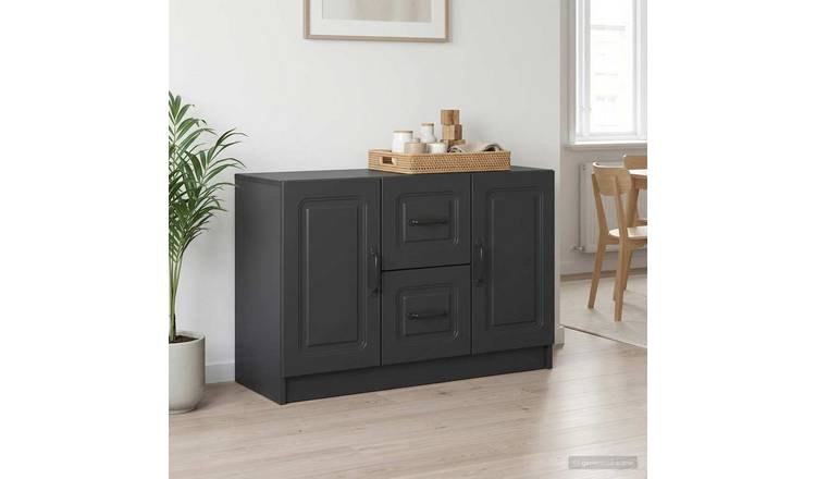 Walplus 2 Drawer Rectangular Sideboard - Black - 89 x 34.5 x 57 cm