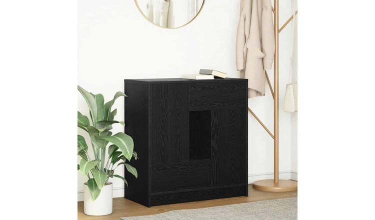 Walplus Engineered Wood Drawer Sideboard - Black Oak - 70.5 x 34 x 74.5 cm