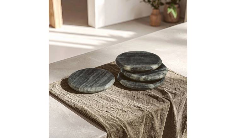 Orsina Set Of 4 Marmore Marble Round Coasters - Grey