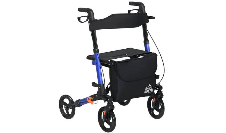 HOMCOM Adjustable Height Rollator Walker with Seat and Wheels - Blue