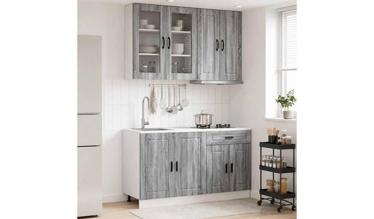 Walplus 4 Piece Engineered Wood Kitchen Unit Set - Grey Sonoma