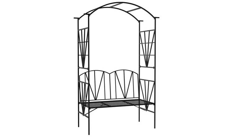 Outsunny 2 Seater Metal Garden Bench for Vines and Climbing Plants - Black