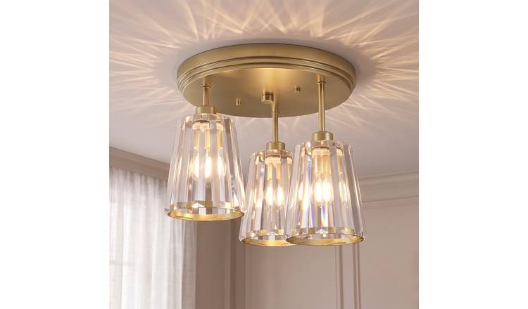 HOMCOM 3 Light 40W E27 Crystal Glass Ceiling Light – Gold