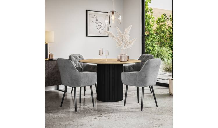 Furniture Online Arlo Anika Oak Top w Blk Legs Dining Table & 4 Grey Chairs