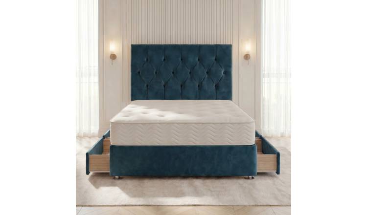 Somnior Chester Velvet Double 4 Drawer Open Coil Divan Bed Set - Navy