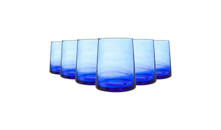 Nicola Spring Merzouga Recycled Glass Tumblers - Blue - Pack of 6