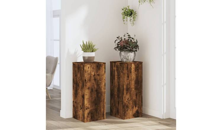 Walplus Pack of 2 Engineered Wood Plant Stand - Smoked Oak - 30 x 30 x 70 cm