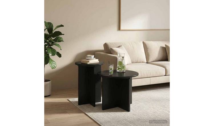 Walplus Pack of 2 Storage Engineered Wood Side Table - Black Oak - 45 x 35 cm