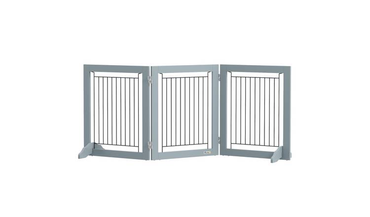 PawHut 3-Panel Freestanding Foldable Pet Gate - 61cm - Grey