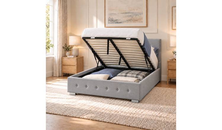 Home Treats Double 4ft6 Button Ottoman Bed With Hybrid Mattress - Grey