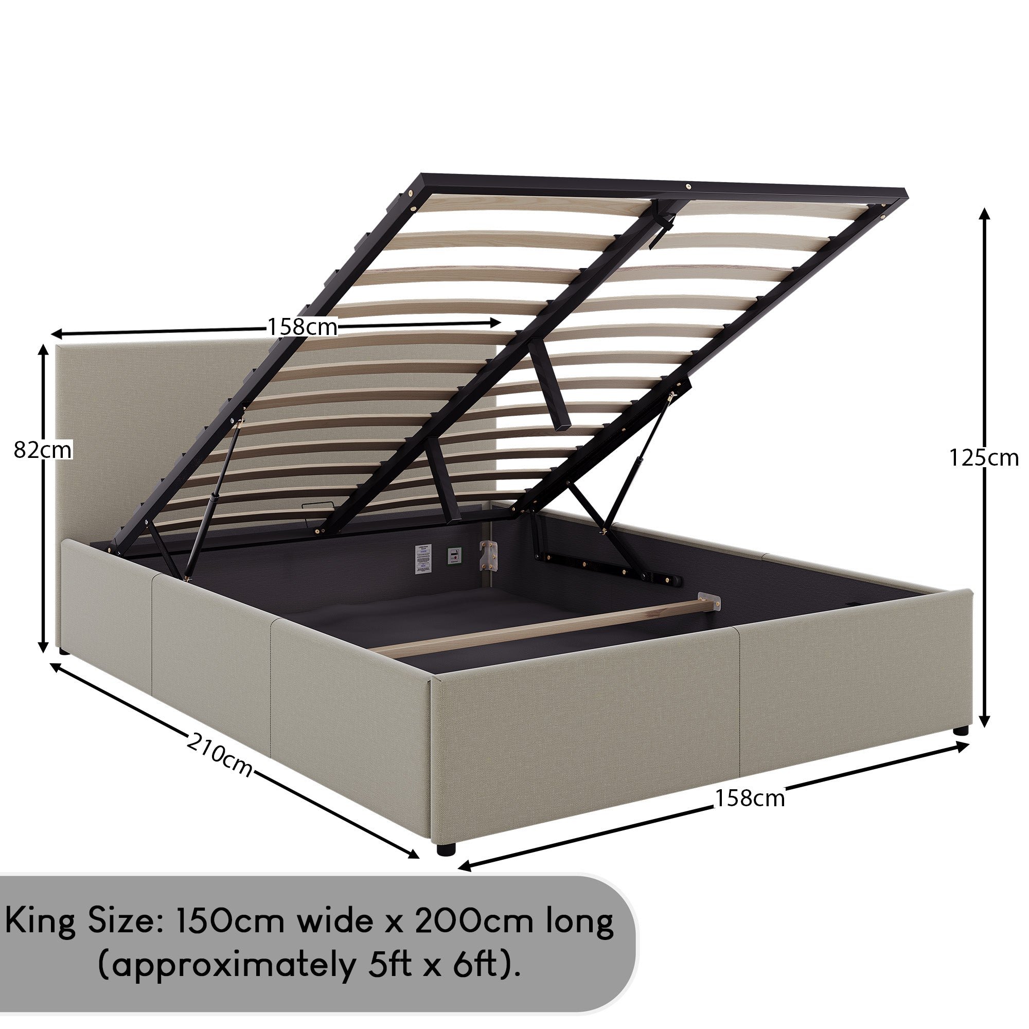Vida Designs Veronica King Size Linen Ottoman Bed Frame - Beige - Image 9
