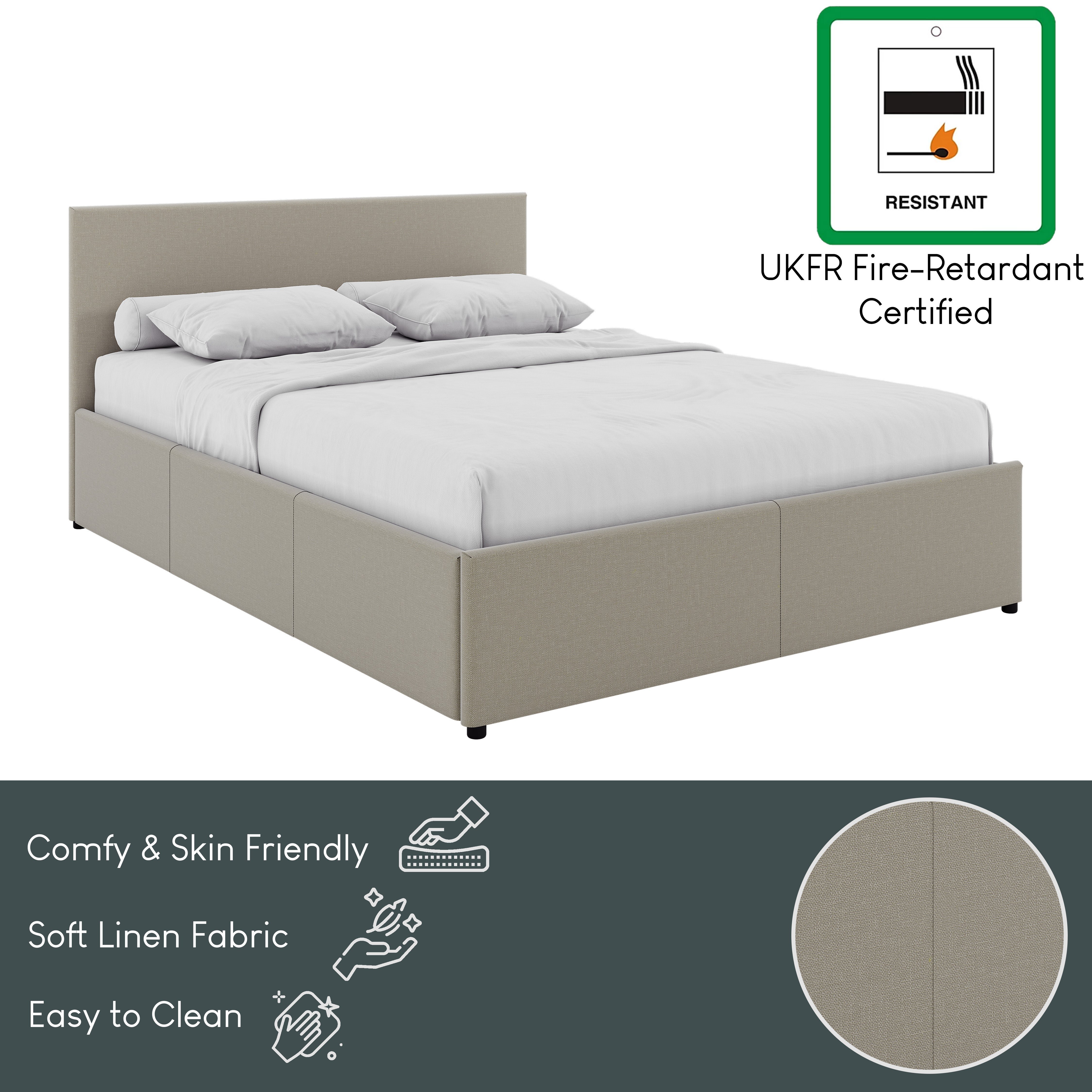 Vida Designs Veronica King Size Linen Ottoman Bed Frame - Beige - Image 5