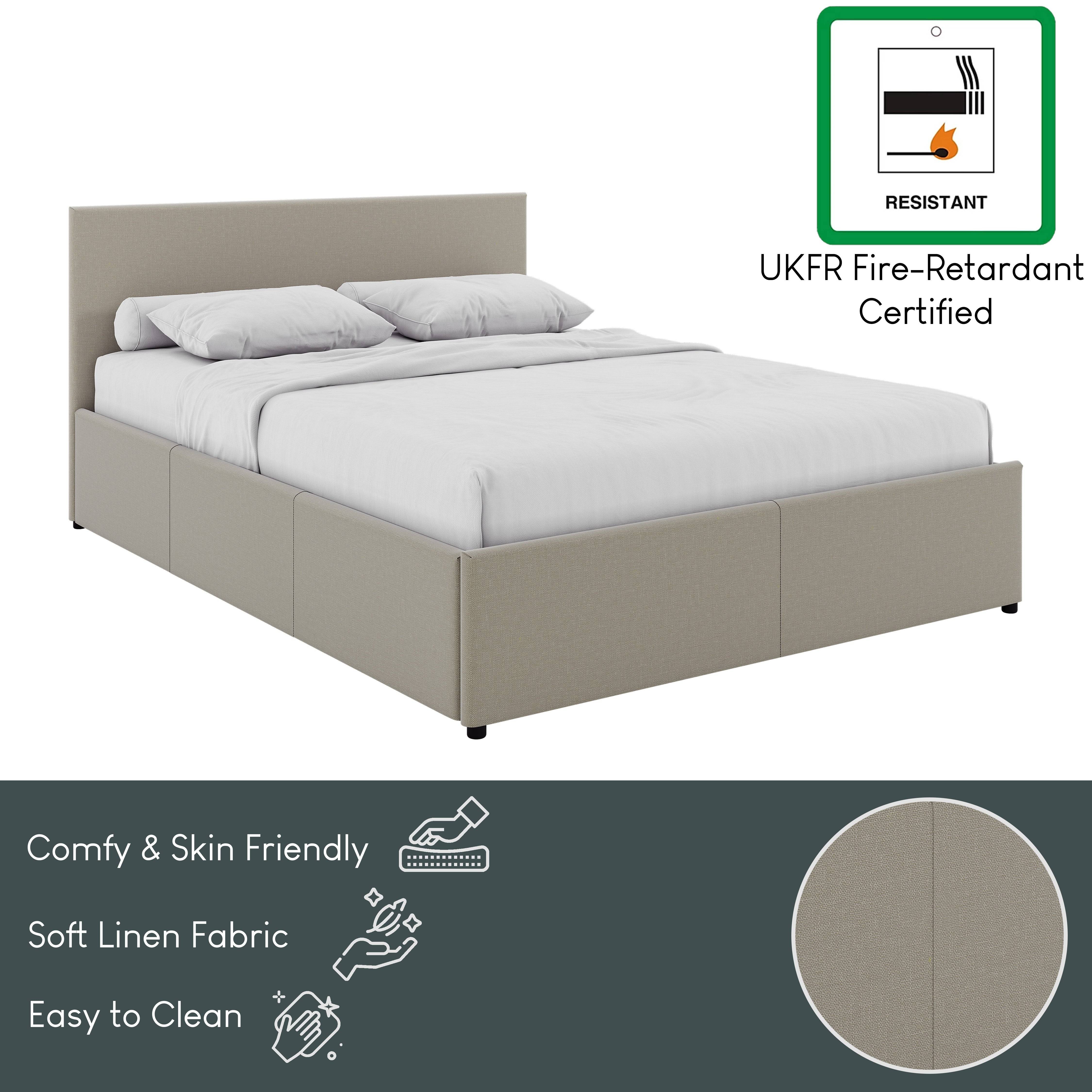 Vida Designs Veronica King Size Linen Ottoman Bed Frame - Beige - Image 5