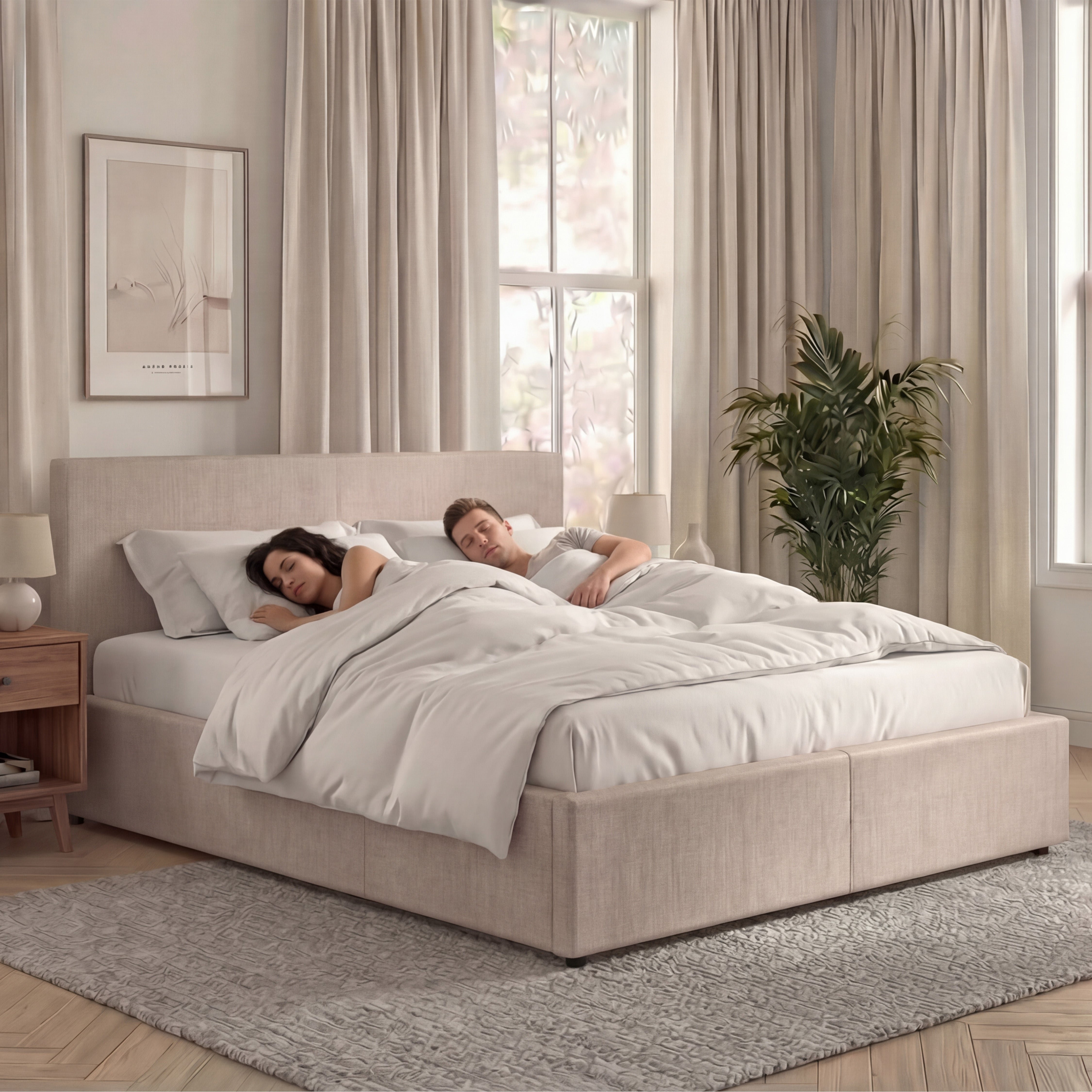 Vida Designs Veronica King Size Linen Ottoman Bed Frame - Beige - Image 8