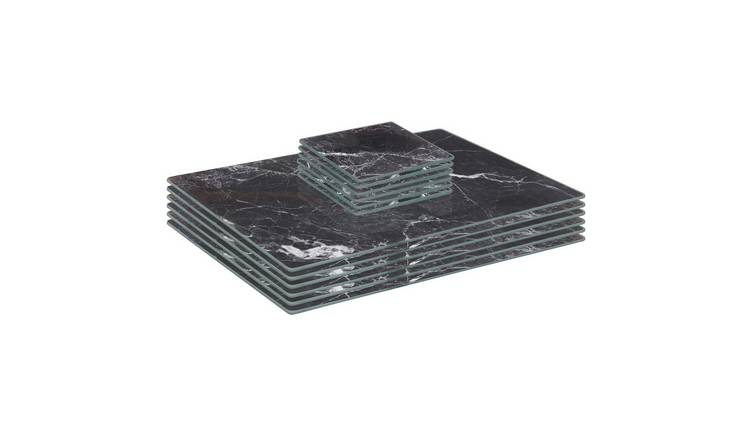 Harbour Housewares Black Marble Placemats & Square Coasters - 12 Piece - 30x20cm