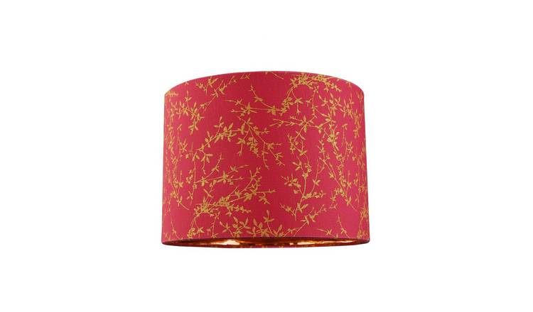 Happy Homewares Burgundy Cotton Fabric with Copper Foil Floral Lampshade - 25cm