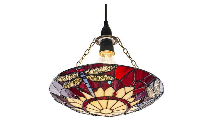 Happy Homewares Red Dragonfly Tiffany Glass Easy Fit Pendant Shade - 30cm