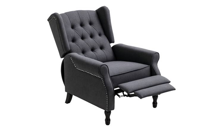 HOMCOM Vintage Reclining Chair with Nail Head Trim for Living Room - Dark Grey