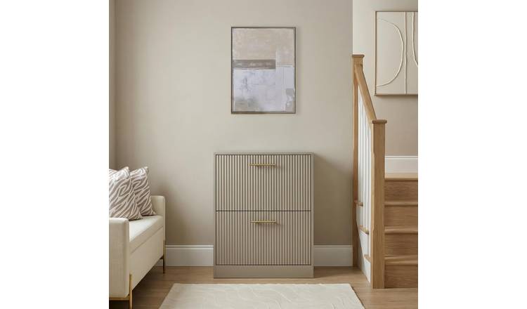 OHS Ribbed 2-Drawer Shoe Cabinet - Natural
