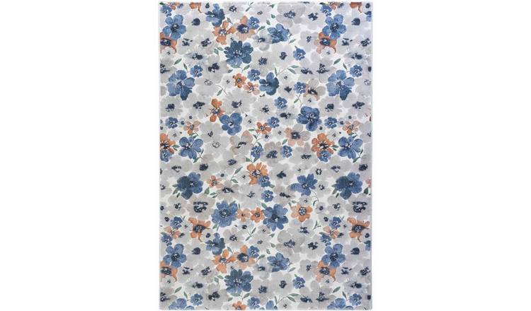 Mega Flooring Blue Modern Floral Rug - 133 x 195cm