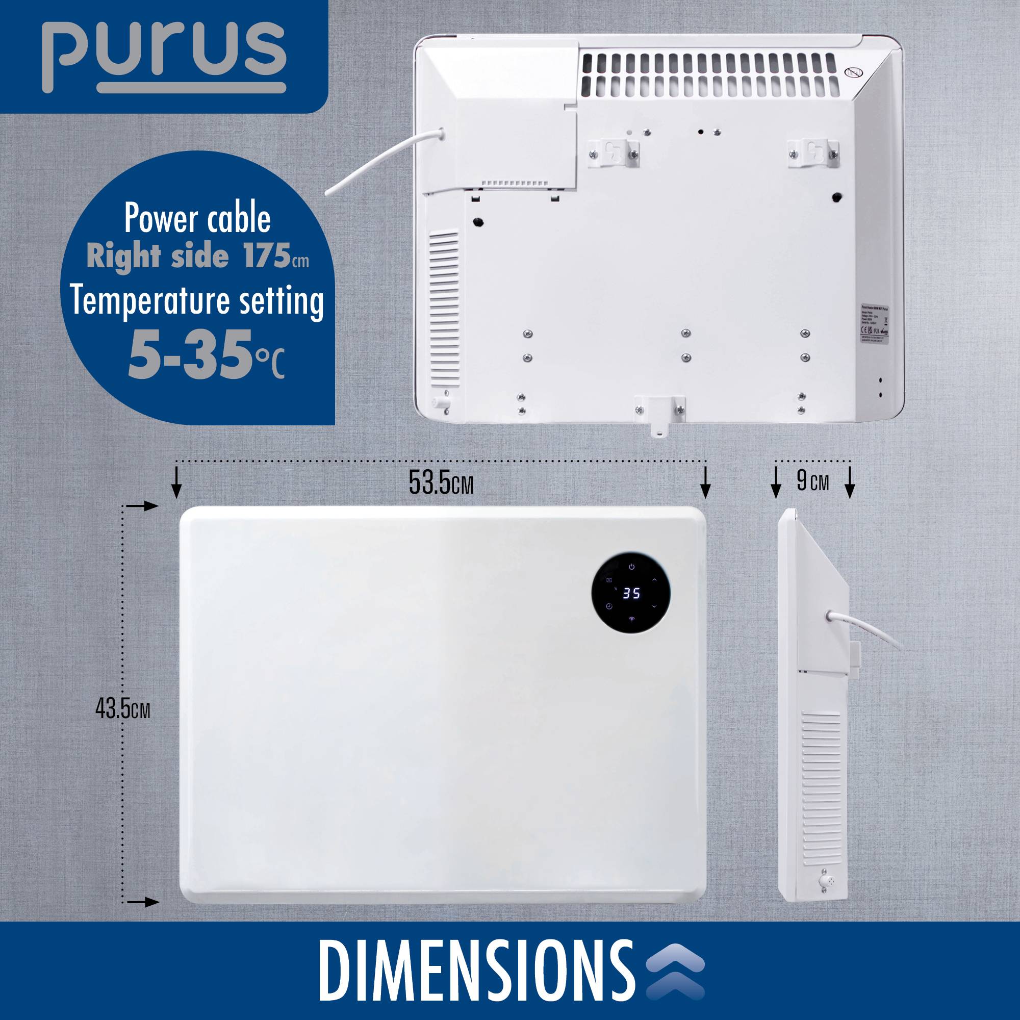 Purus 1000W Smart WiFi Electric Panel Heater - White - Image 4