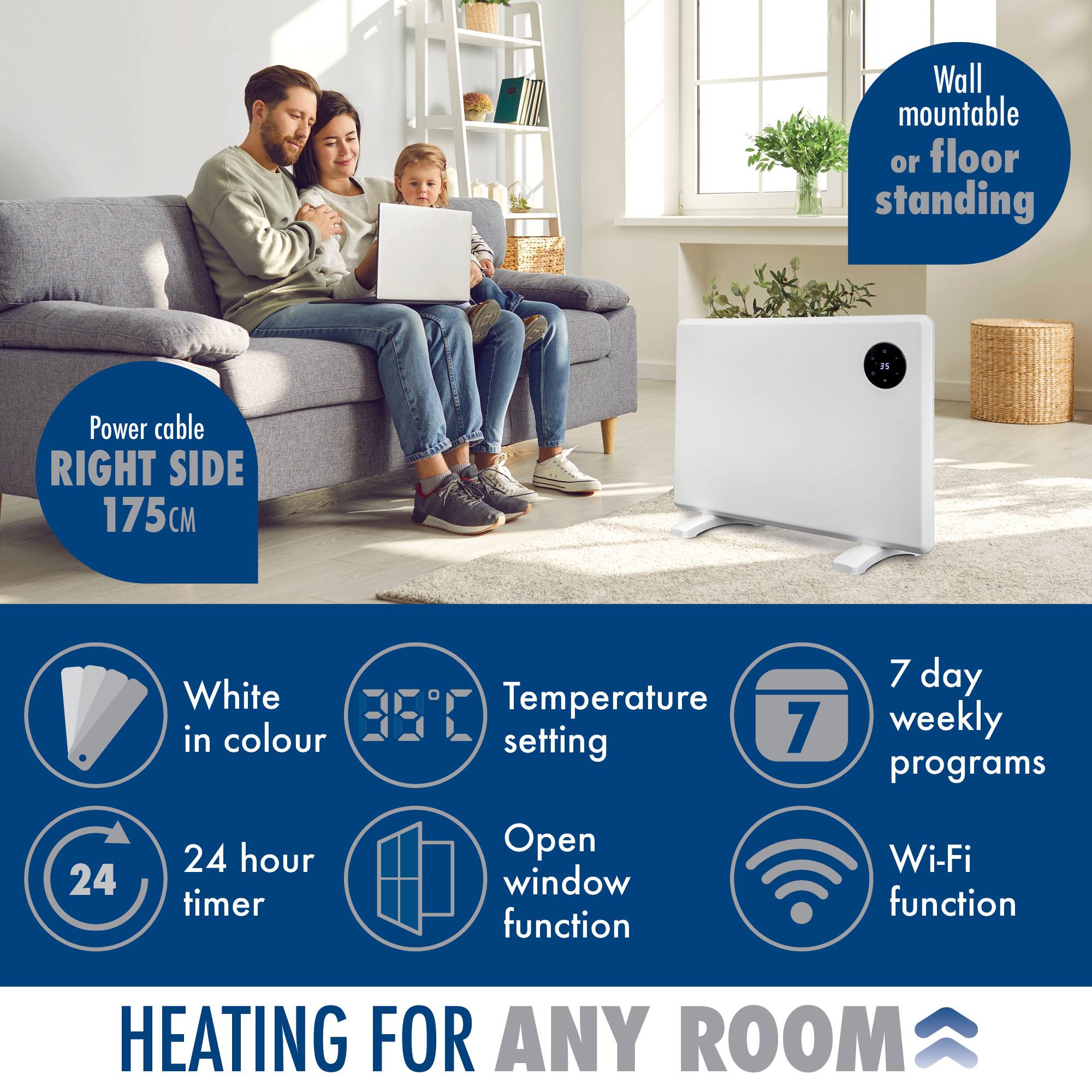 Purus 1000W Smart WiFi Electric Panel Heater - White - Image 5