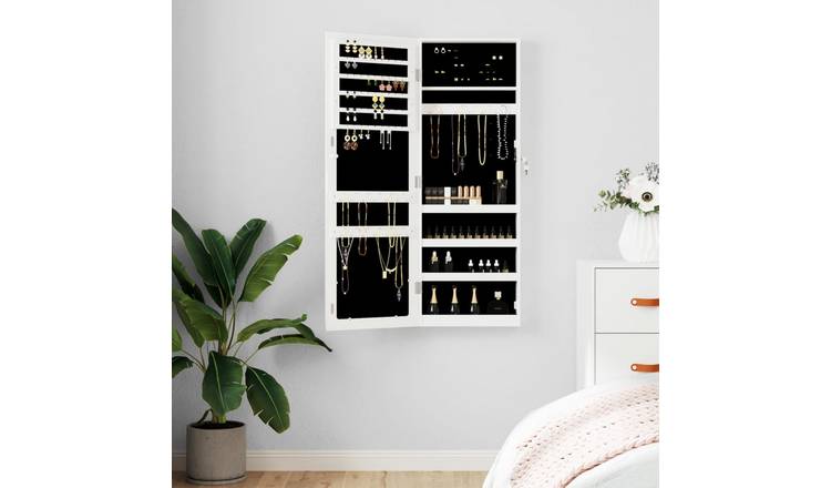 Walplus Wood Mirror Jewellery Cabinet - White - 37.5 x 10 x 106 cm
