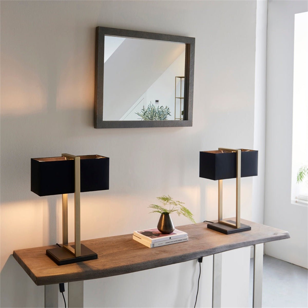 Loops Direct Matt Antique Brass Table Lamp - Black Shade - Image 2