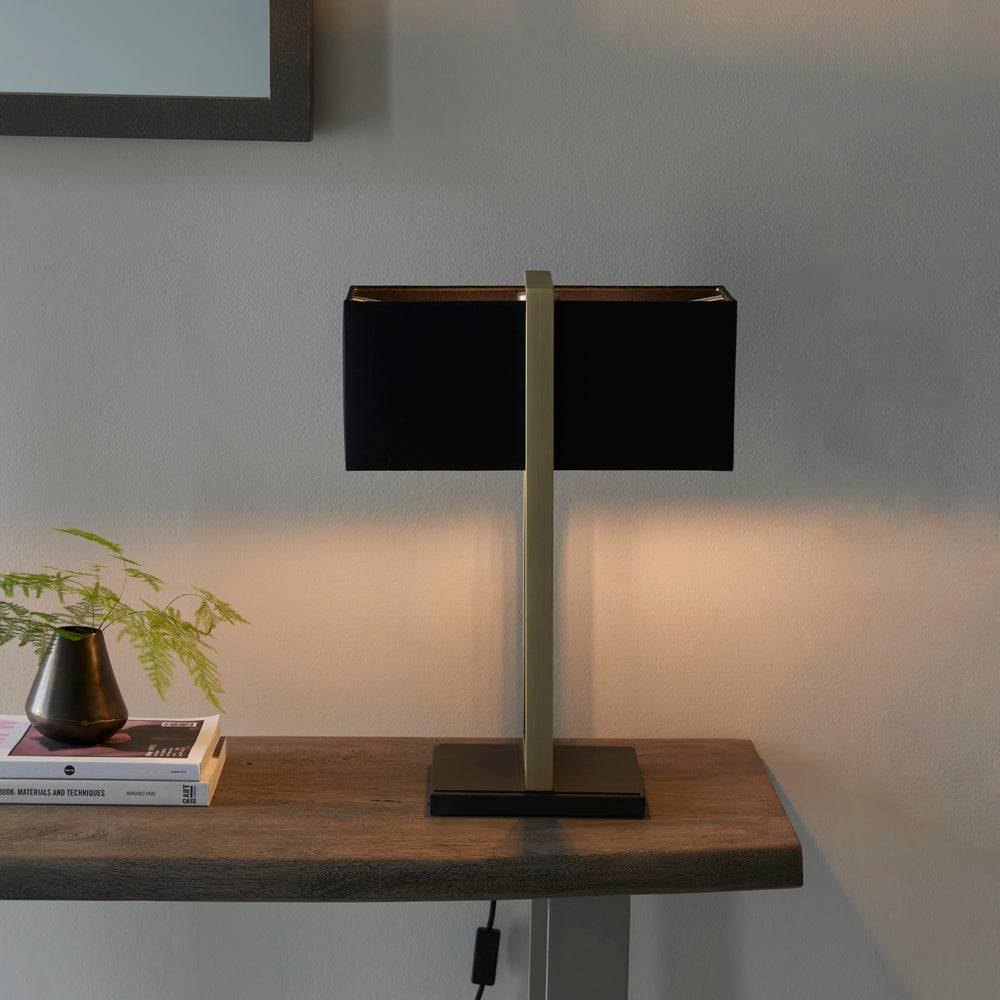 Loops Direct Matt Antique Brass Table Lamp - Black Shade - Image 3