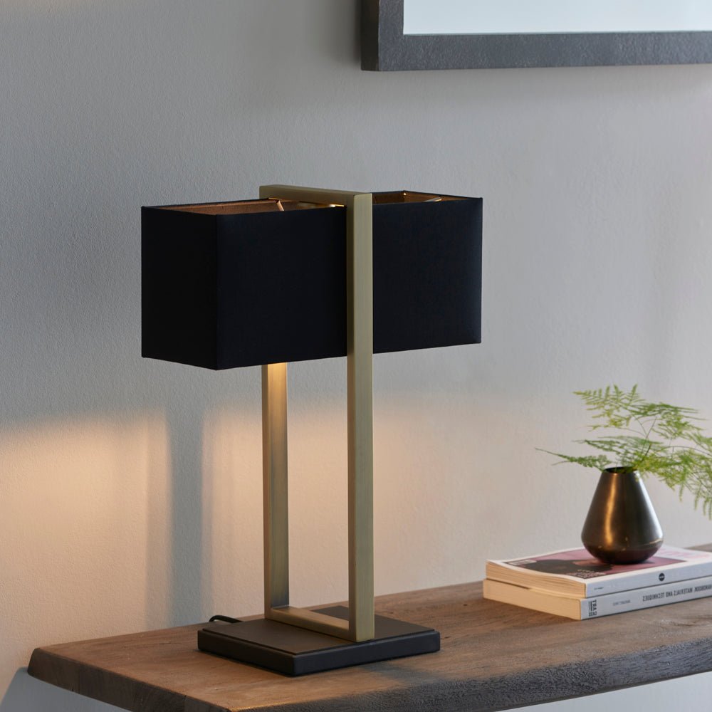 Loops Direct Matt Antique Brass Table Lamp - Black Shade - Image 4
