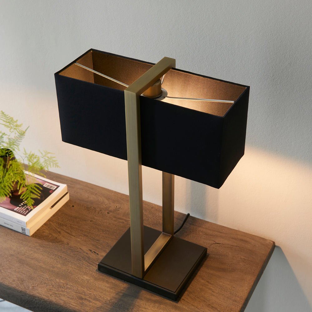 Loops Direct Matt Antique Brass Table Lamp - Black Shade - Image 5