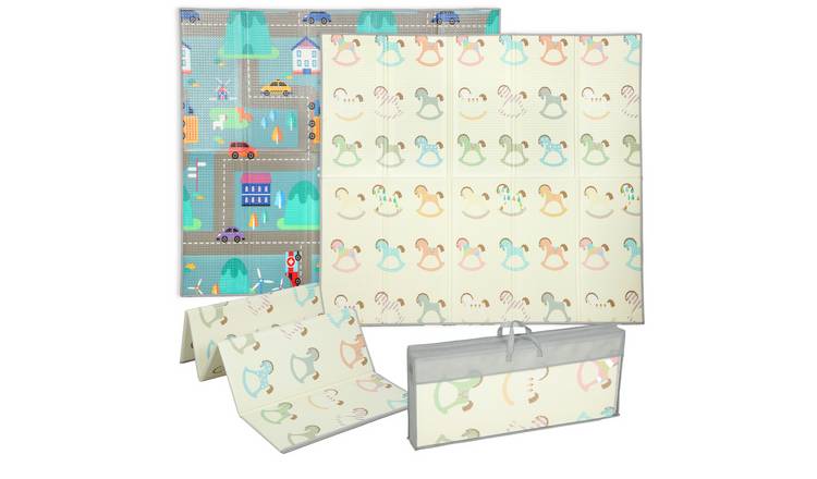 AIYAPLAY Traffic and Rocking Horse Double-Sided Foldable Baby Mat – Dark Green