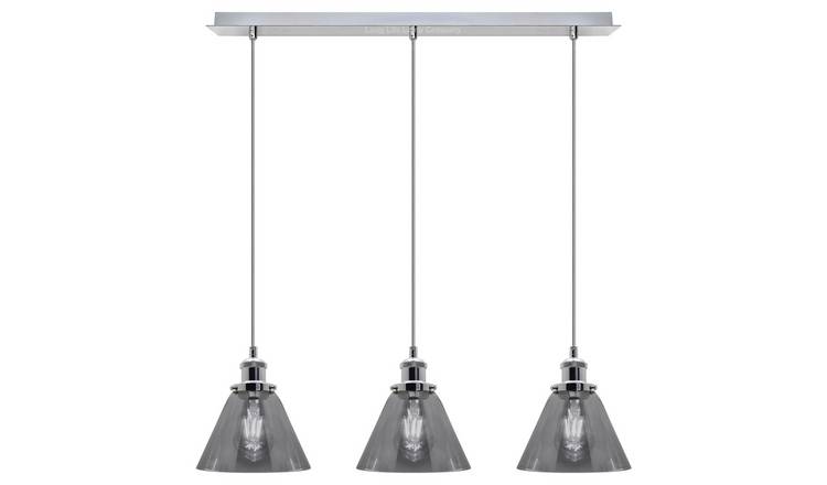 Energy Light Bulbs 3 Light Grey Cone Glass Ceiling Pendant Light - Chrome