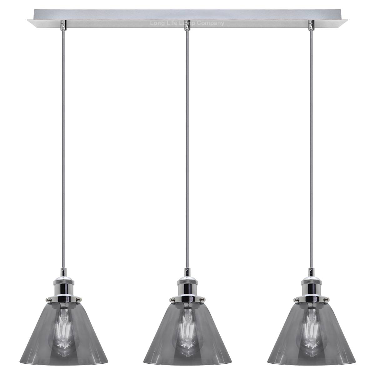 Energy Light Bulbs 3 Light Grey Cone Glass Ceiling Pendant Light - Chrome - Image 1