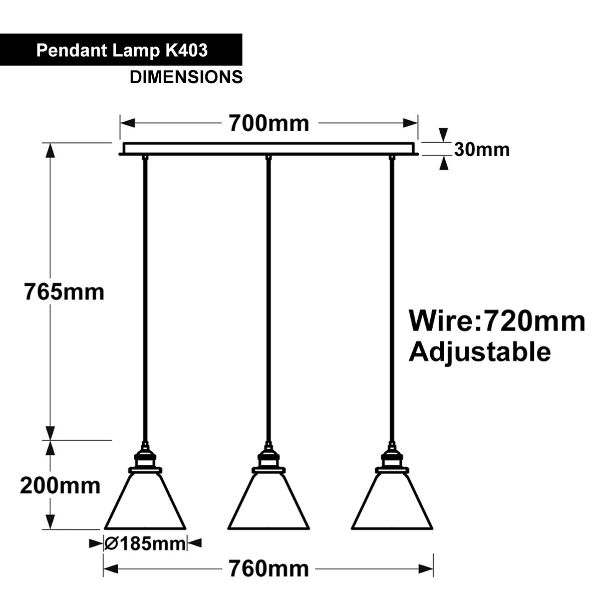 Energy Light Bulbs 3 Light Grey Cone Glass Ceiling Pendant Light - Chrome - Image 2