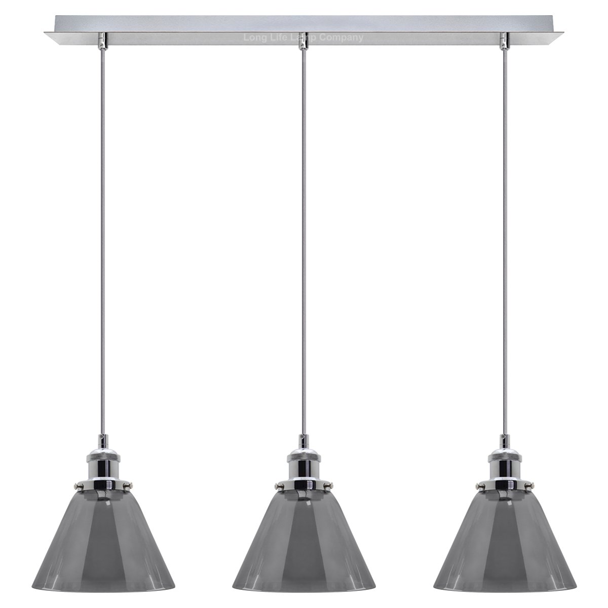 Energy Light Bulbs 3 Light Grey Cone Glass Ceiling Pendant Light - Chrome - Image 3