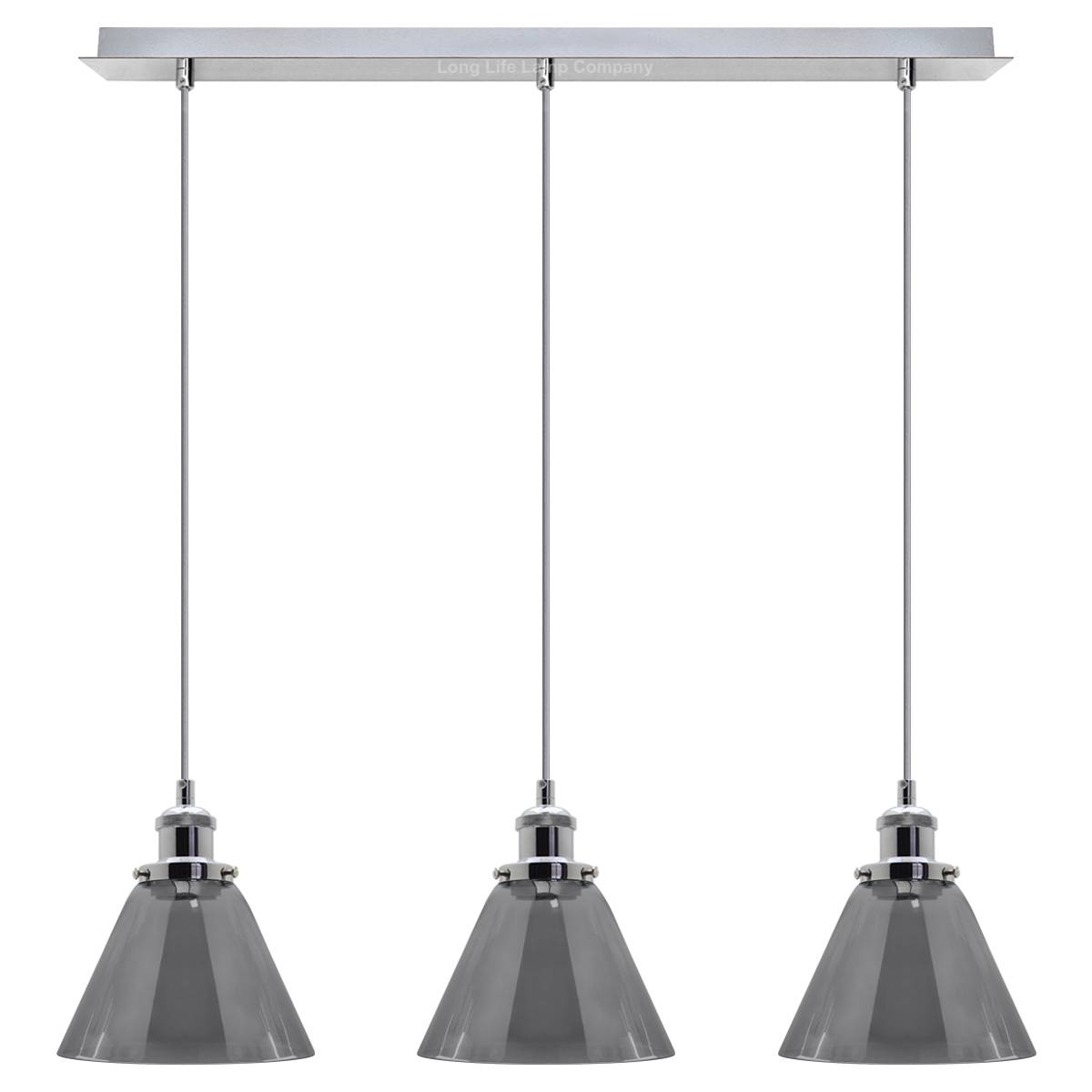 Energy Light Bulbs 3 Light Grey Cone Glass Ceiling Pendant Light - Chrome - Image 3