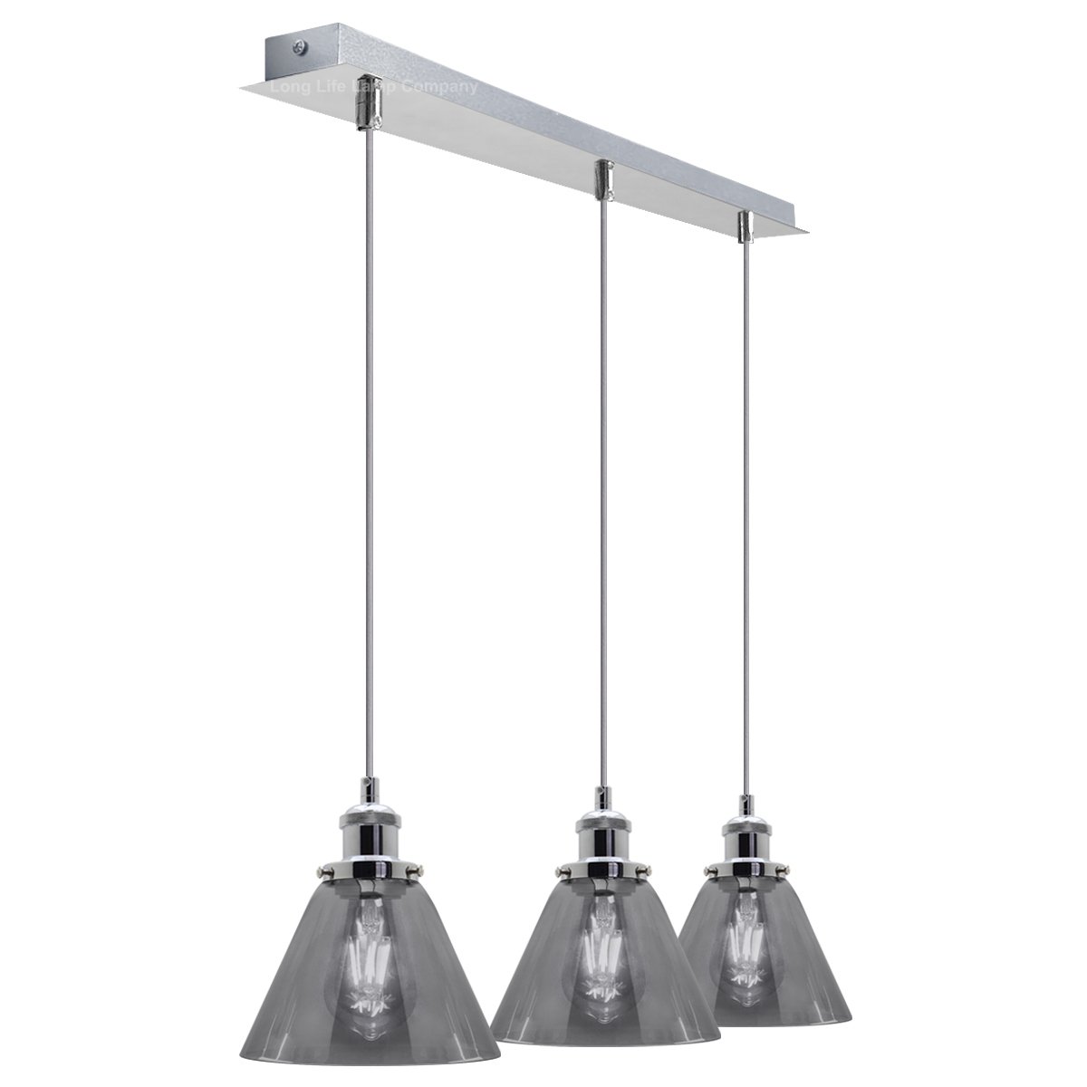 Energy Light Bulbs 3 Light Grey Cone Glass Ceiling Pendant Light - Chrome - Image 4